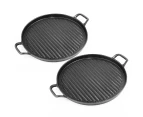 SOGA 2X 28cm Ribbed Cast Iron Frying Pan Skillet Coating Steak Sizzle Platter