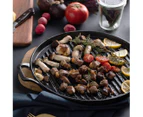 SOGA 2X 28cm Ribbed Cast Iron Frying Pan Skillet Coating Steak Sizzle Platter