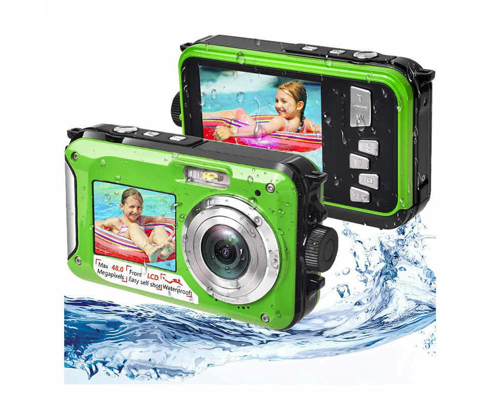 Ymall Waterproof Digital Camera Underwater Camera Full HD 2.7K Dual Screens Camera-Green