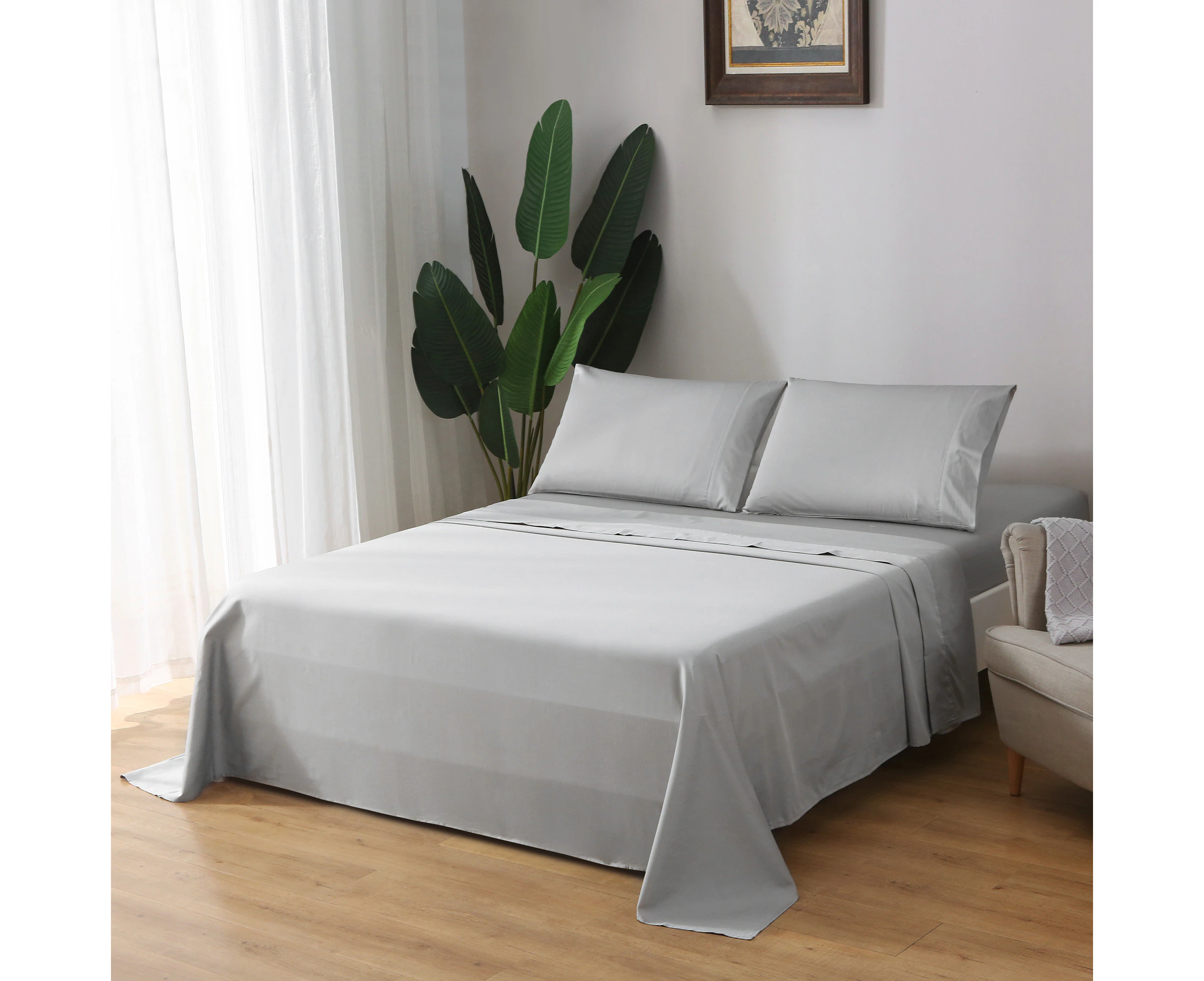 Justlinen Luxury 500 Tc Queen Size Cotton Bedding Bed Sheet Set - Gery