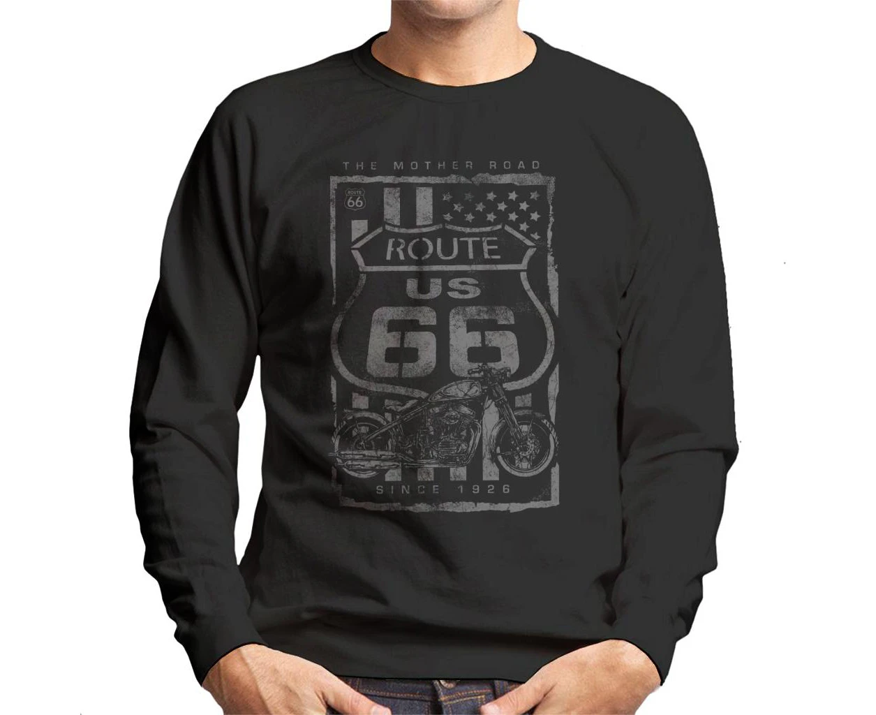 Route 66 Mother Road Patriot Flag Men's Sweatshirt - Black