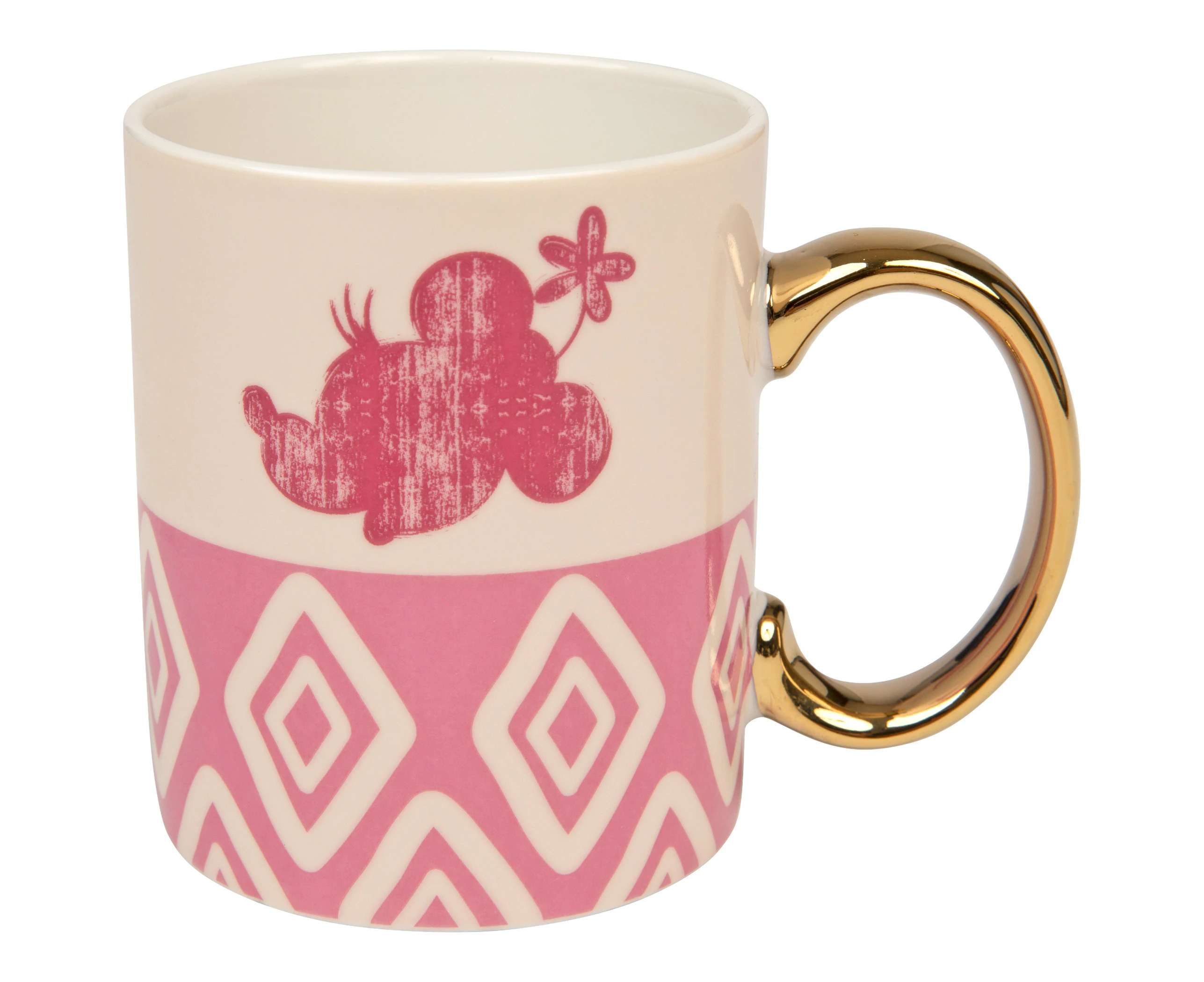 Disney Minnie Mouse Pattern With Gold Handle 11 Ounce Ceramic Mug