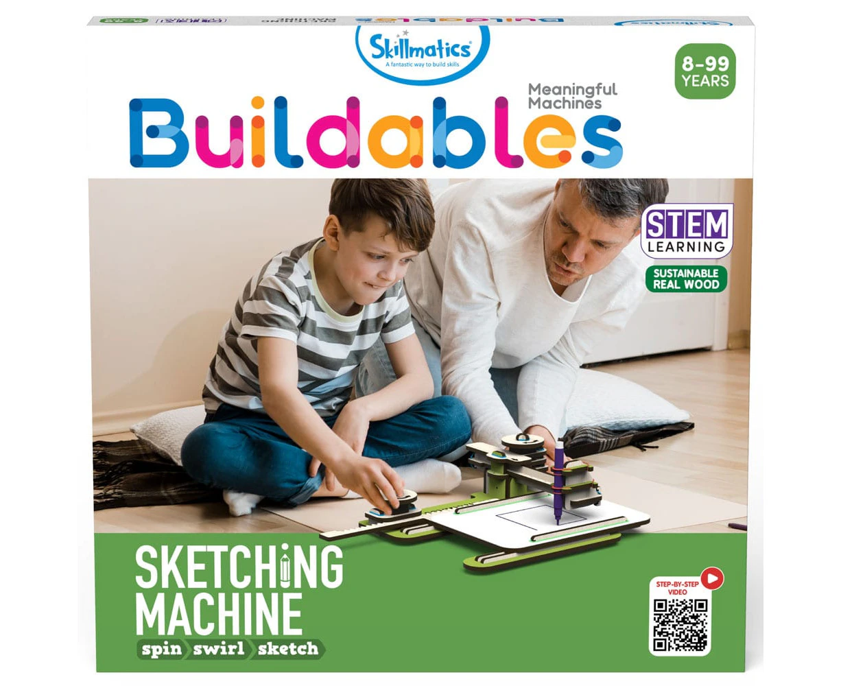 Skillmatics Buildables Sketching Machine - DIY STEM Kit For Kids to Learn Coordinate System and Interlocking Gears