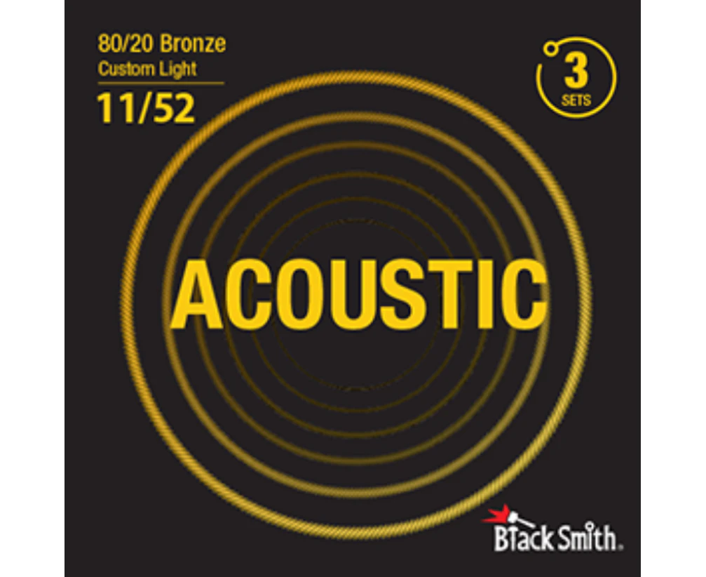 BlackSmith 80/20 Bronze Acoustic Guitar Strings Custom Light 11/52 3 Pack