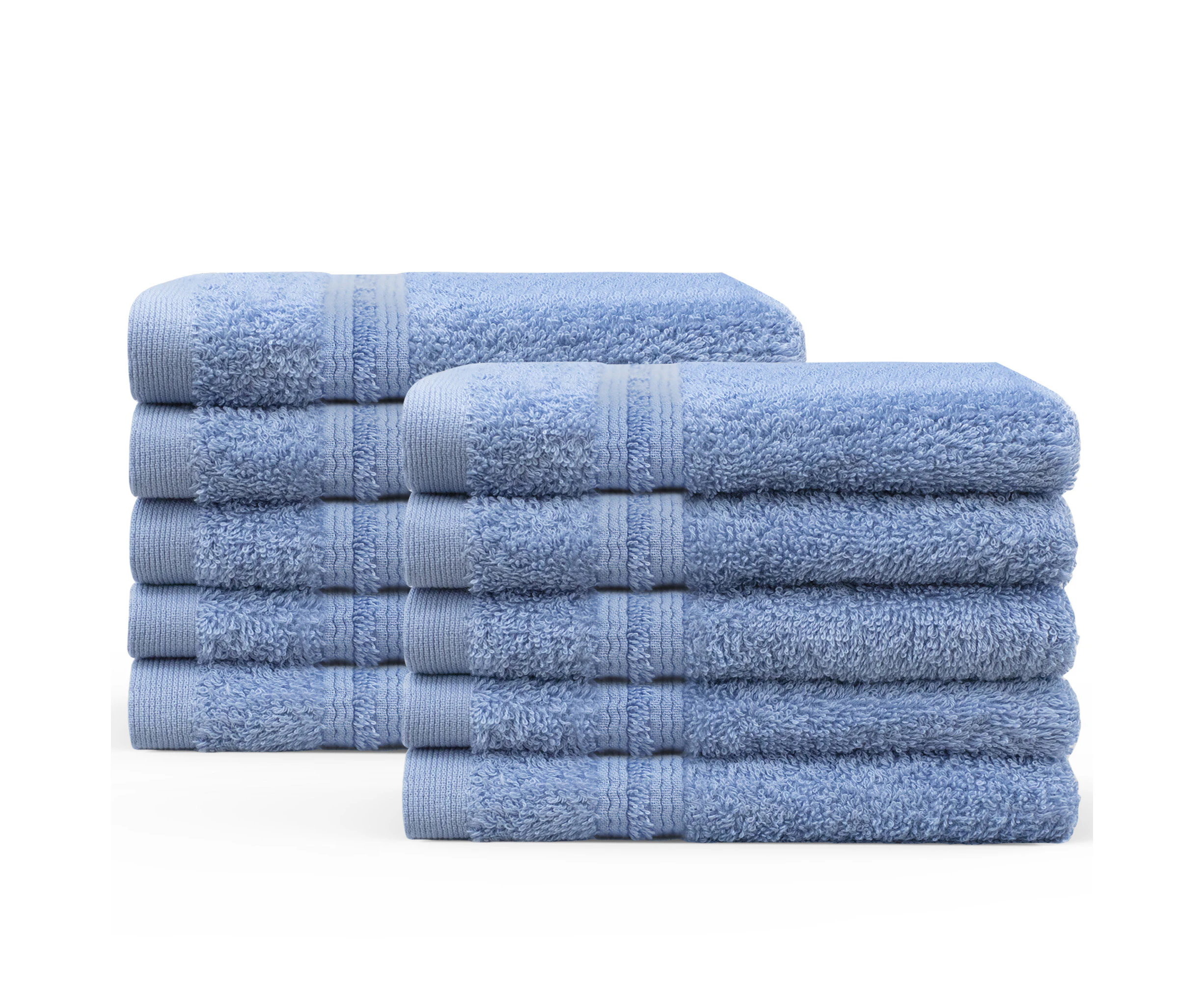 JustLINEN 500GSM 10Pieces Face Washers Towels 30x30cm Set-Blue Suede