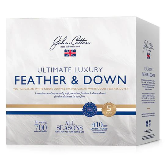 John Cotton Luxury 90/10 Hungarian White Goose Feather & Down All Seasons Quilt QUEEN