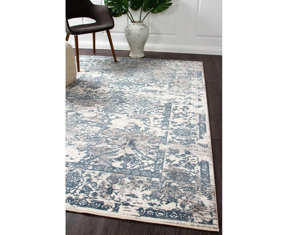 Keisha Yasmin Distressed Transitional Rug White Blue Grey - 300X80CM