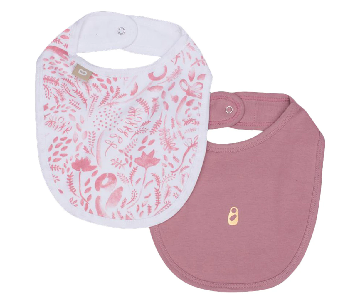 Babyushka Organic Water colour Flora 2BIB Pink AOP & Pink solid