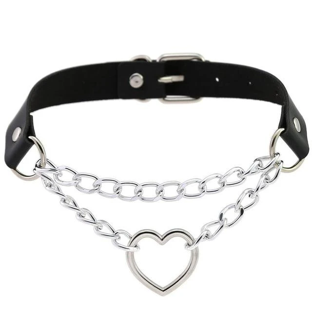 Bdsm Day Collar Heart Pendant Choker Silver Chain Necklace - Purple