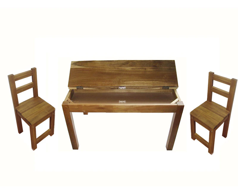 Kids Premium Hardwood Study Desk with Storage Compartments (2 chairs included) - 3 piece set