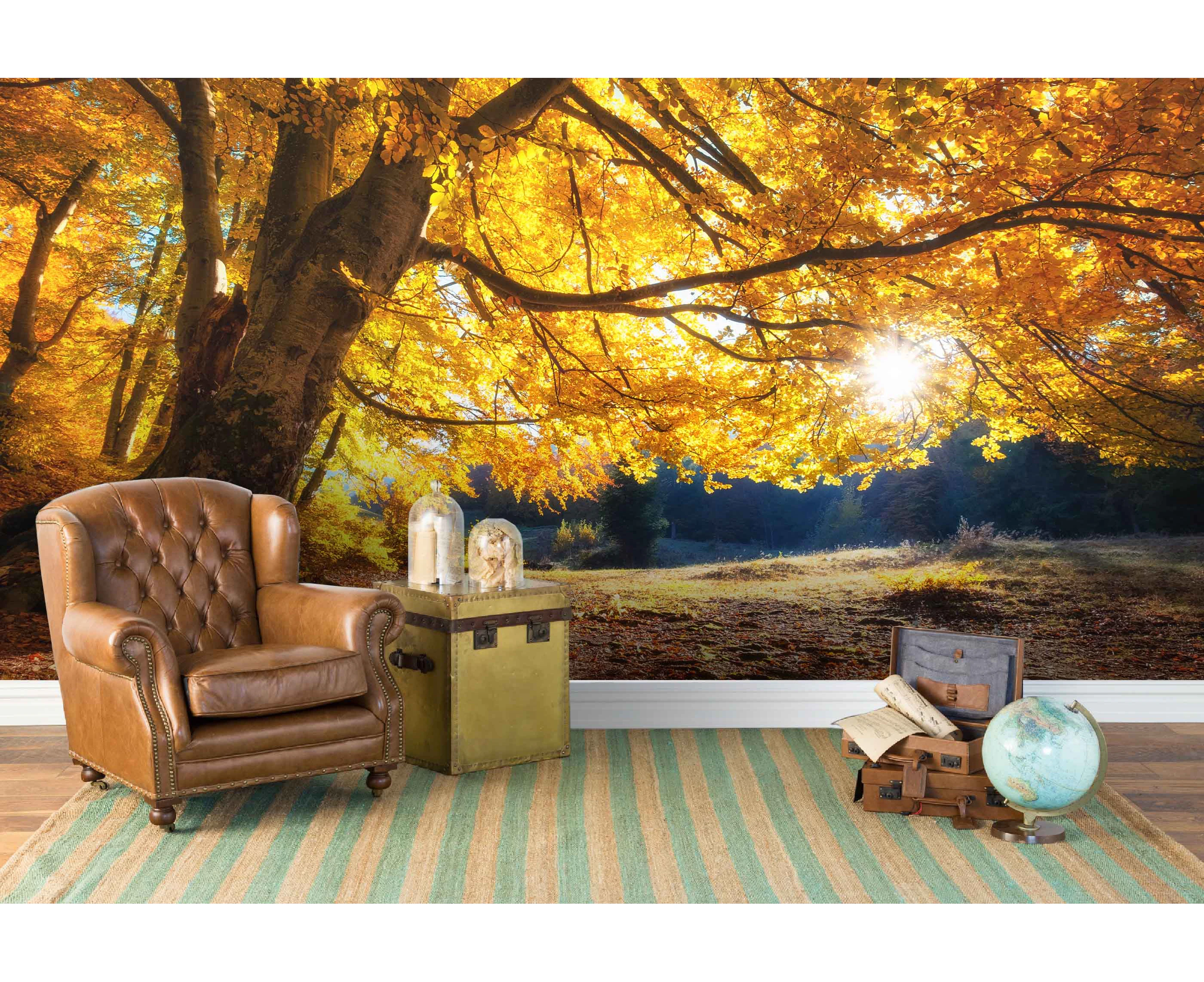 Jess Art Decoration 3D Tree Golden Leaf  Wall Mural Wallpaper 174