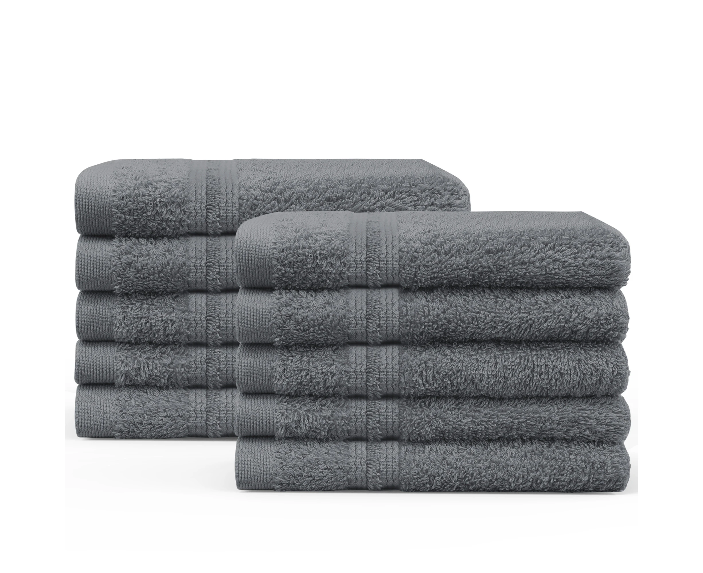 JustLINEN 500GSM 10Pieces Face Washers Towels 30x30cm Set-Charcoal