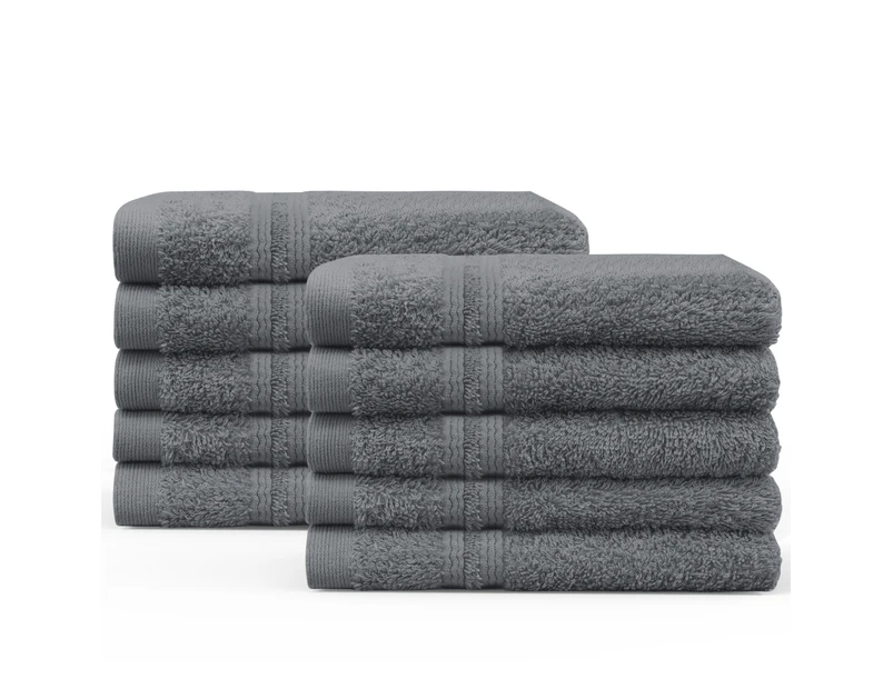 JustLINEN 500GSM 10Pieces Face Washers Towels 30x30cm Set-Charcoal