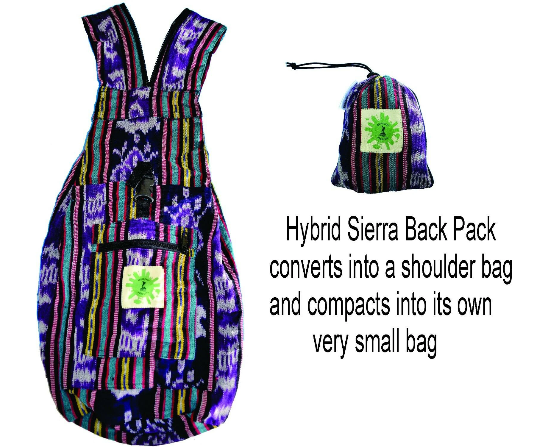 Back Pack Compact for Travelling Purple Ikat