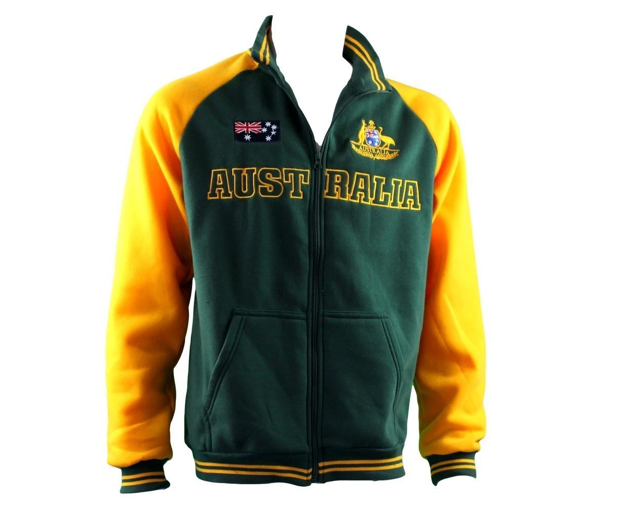 FIL Adult Full Zip Up Baseball Jacket Jumper Australian Australia Day - Green & Gold [Colour: Green]