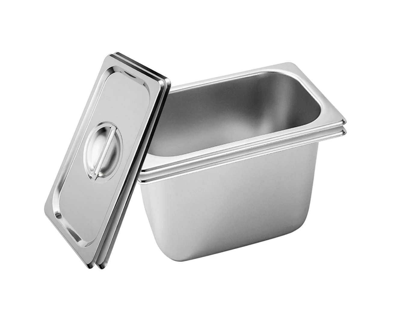 SOGA 2X Gastronorm GN Pan Full Size 1/3 GN Pan 20cm Deep Stainless Steel Tray With Lid