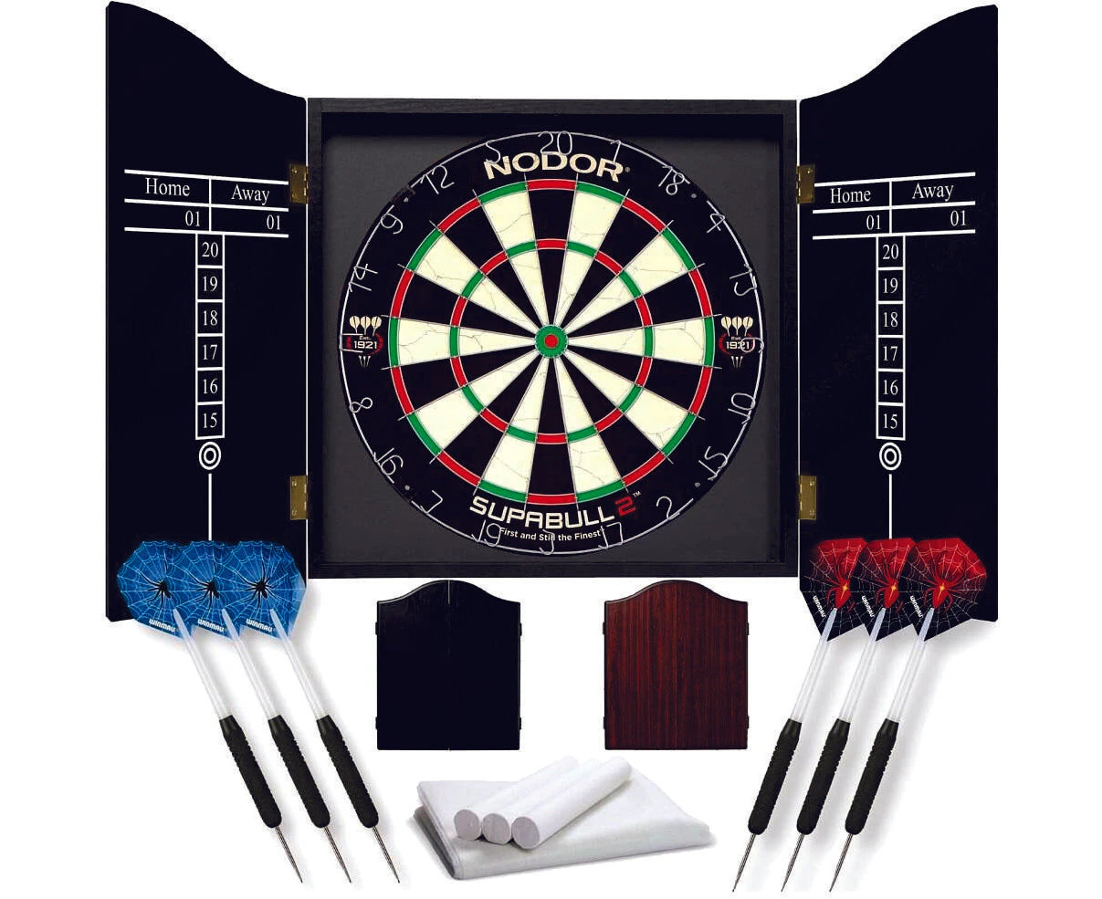 Nodor Professional Dartboard Set Supabull 2 Rosewood Cabinet with 6 Darts