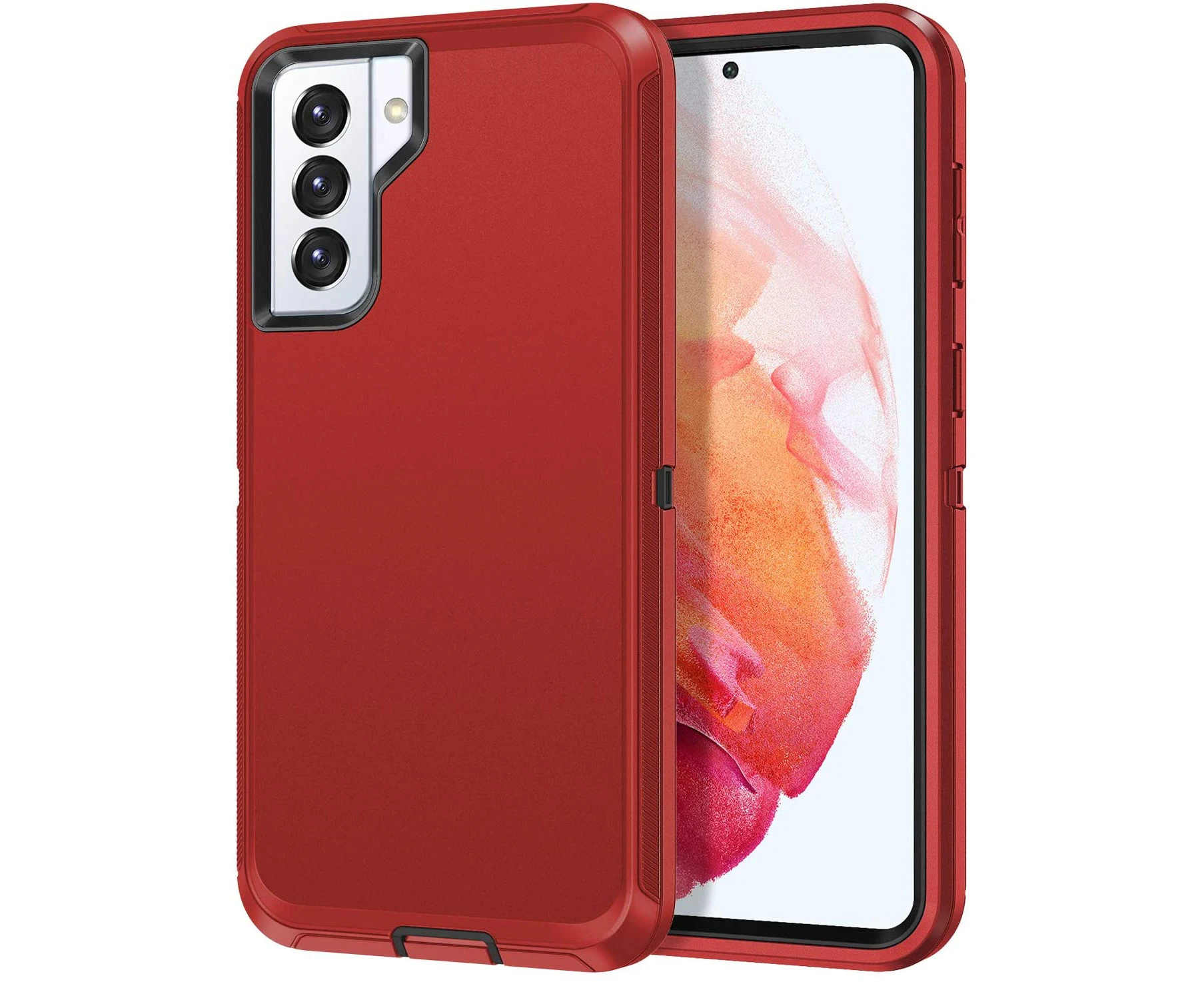 For Samsung Galaxy S21 5G Heavy duty Defender Builder Case Cover - Red