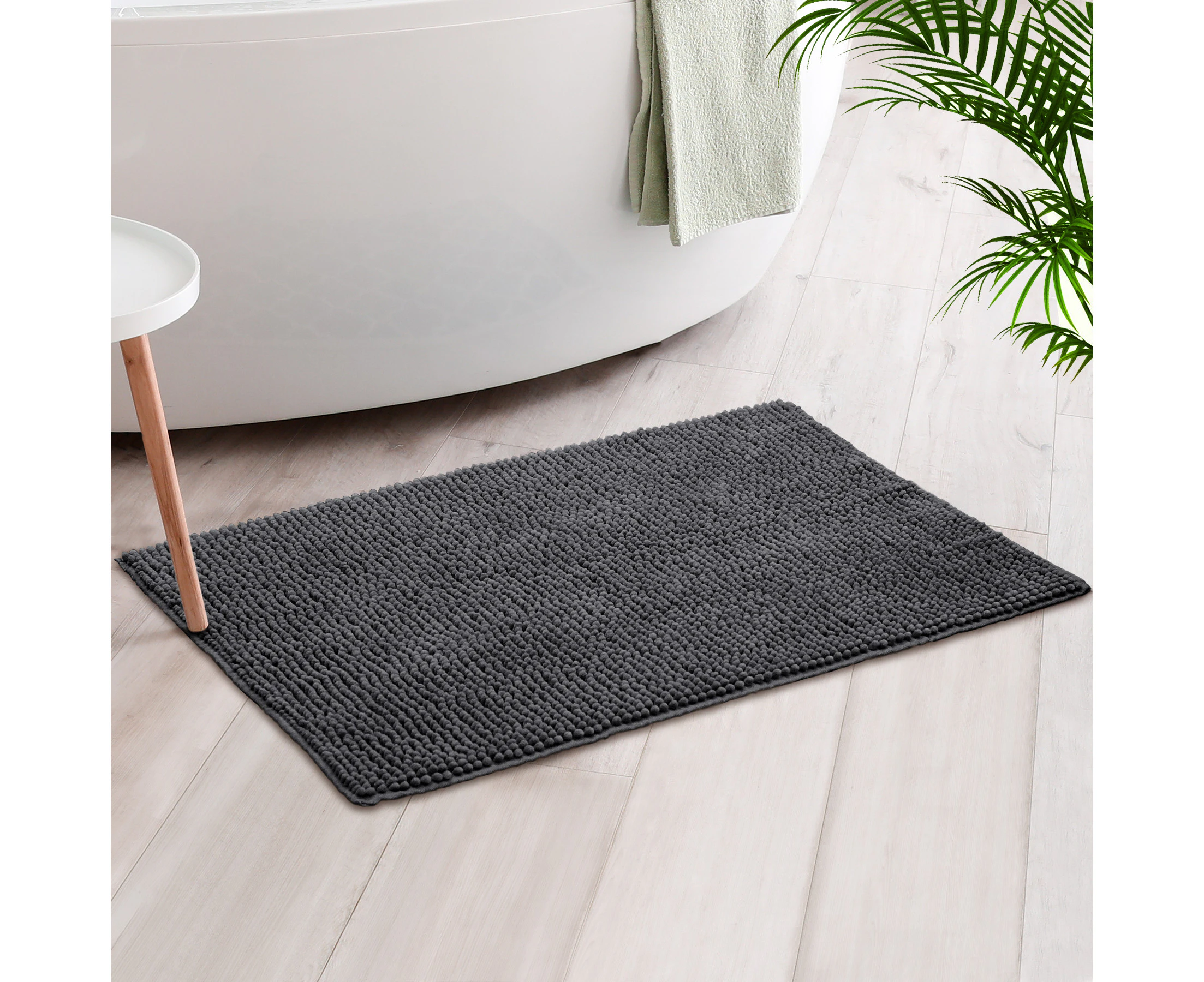 JustLINEN 1200GSM 50*80cm Bathroom Luxury Chenille Bath Mat Rug-Charcoal