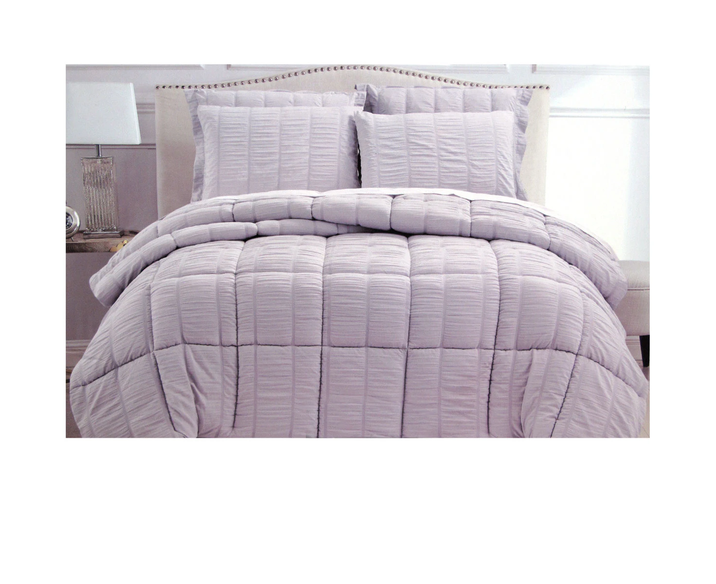 Hotel Living 3 Piece Seersucker Comforter Set Queen - Lilac