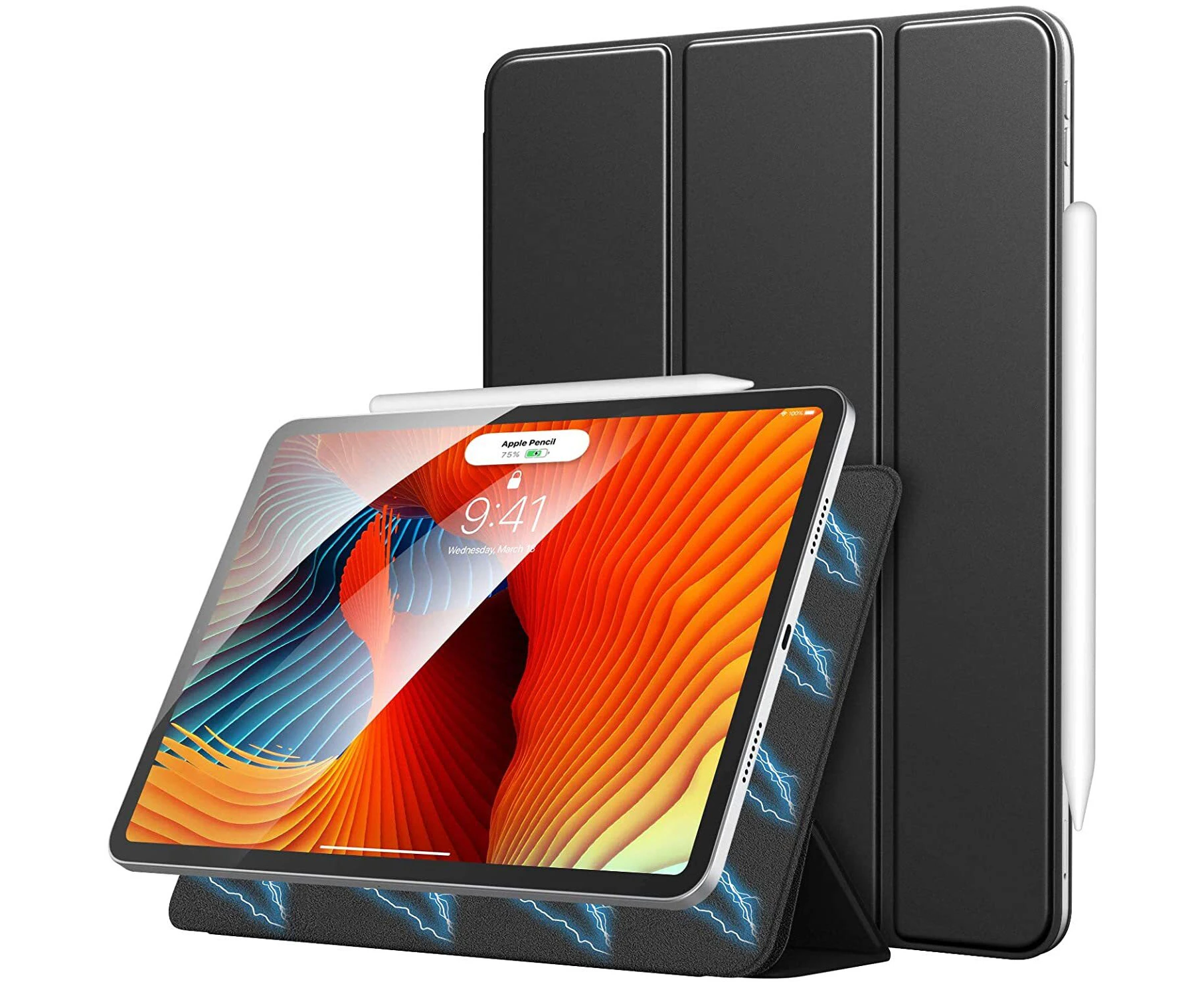 MOKO iPad Pro 12.9 2022/2021 (M2/M1/6th/5th Gen) Case, Genuine MOKO Magnetic Slim Folio Stand Cover for Apple - Black