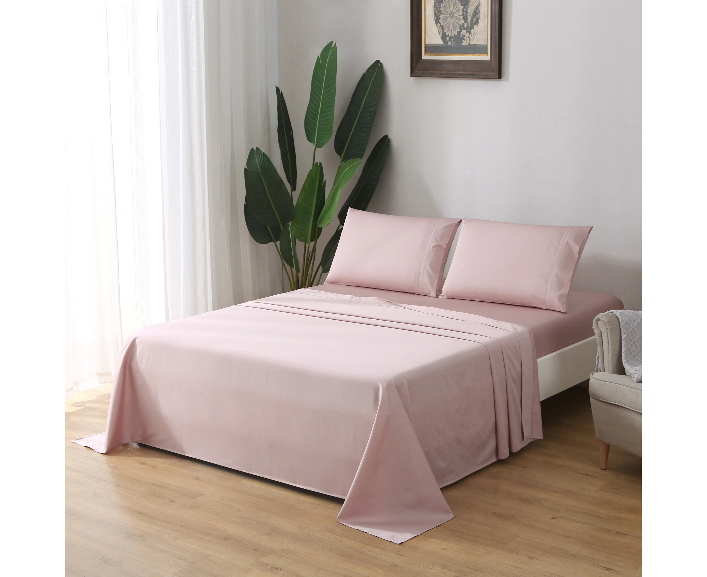 Justlinen Luxury 500 Tc Queen Size Cotton Bedding Bed Sheet Set - Mauve