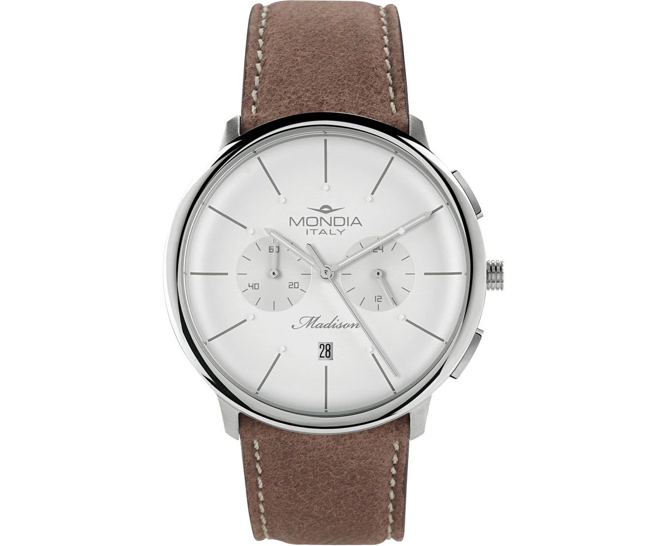 Mondia italy madisson chrono Mens Analog Japanese quartz Watch with Leather bracelet White