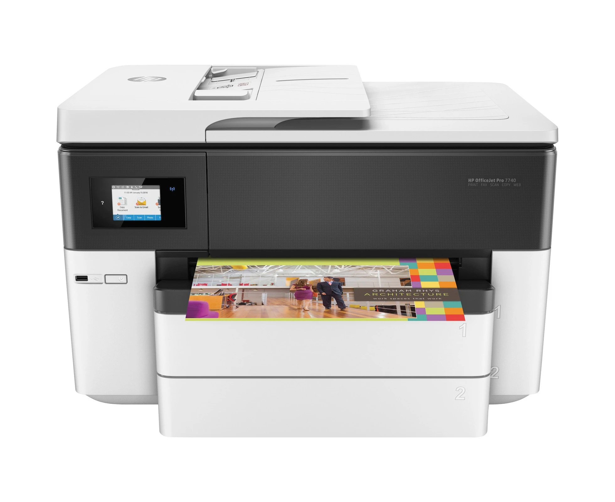 HP Officejet Pro 7740 Wireless Inkjet Multifunction Printer - Colour - Copier/Fax/Printer/Scanner - 34 ppm Mono/34 ppm Color Print - 4800 x 1200 dpi