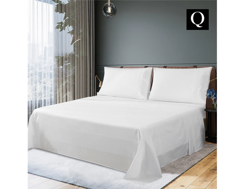 JustLINEN 300 TC Queen Size Bedding Soft Bed Sheet Set - White