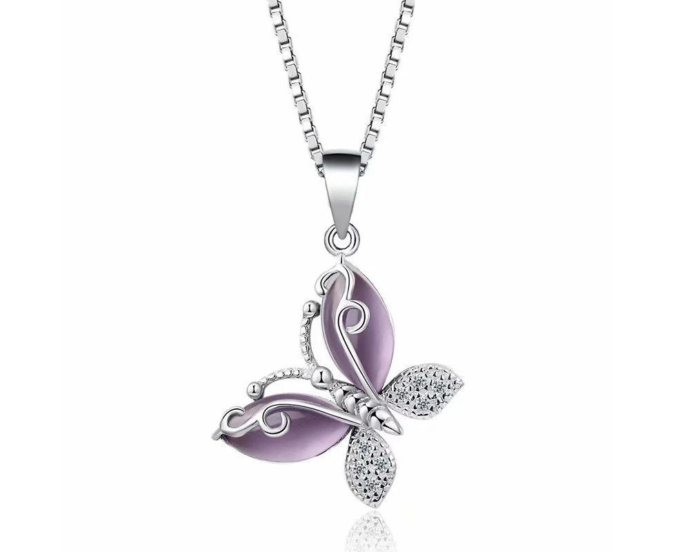 Duohan s925 Sterling Silver Necklace Butterfly, Fashion Crystal Pendant Silver Jewelry for Women