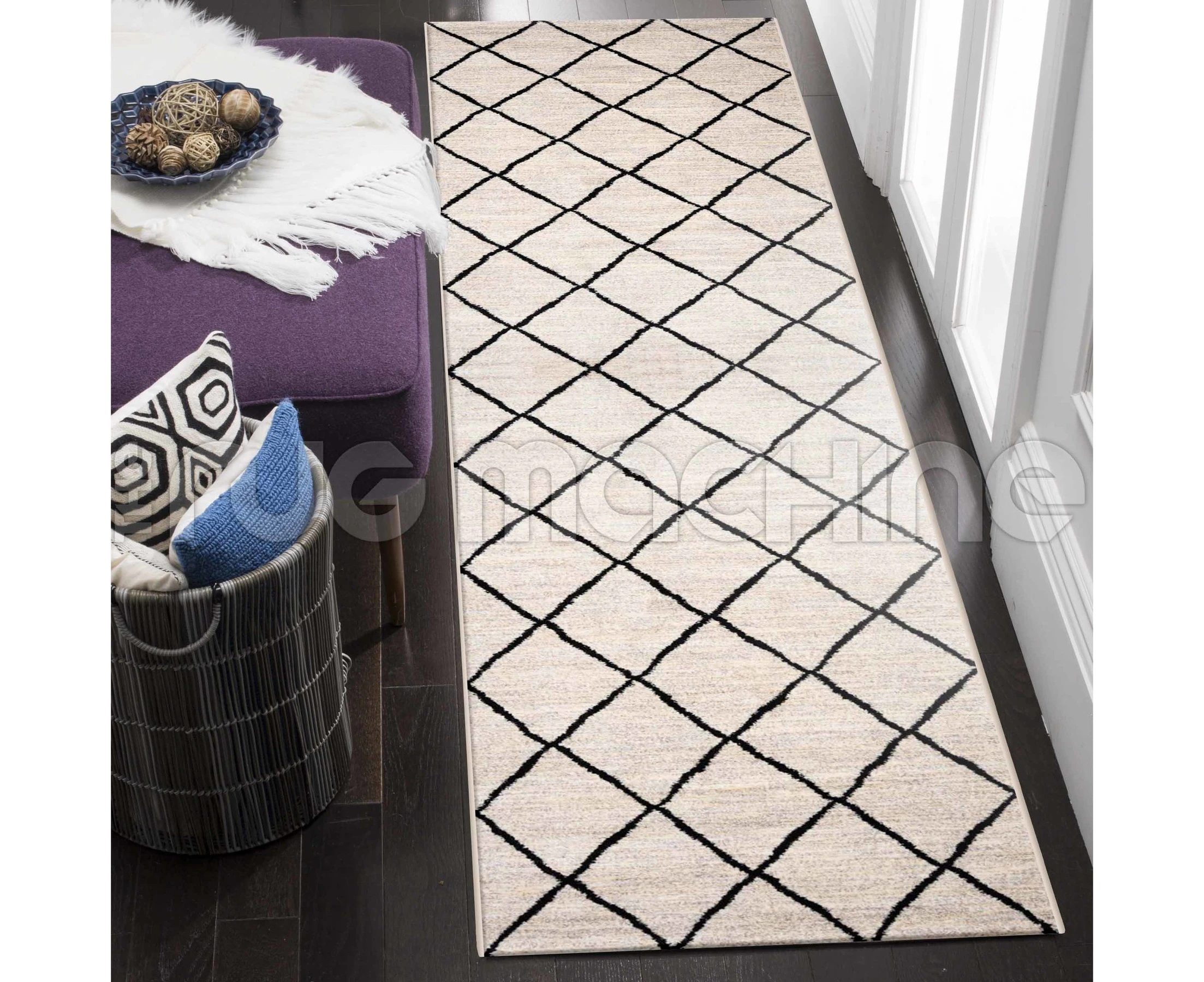 Amira Lattice Moroccan Boho Cream Modern Rug Runner 80cm Wide x Any Length - Cream