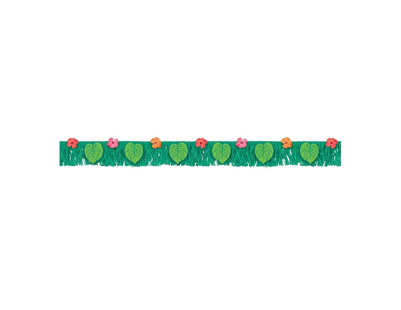 Tropical Jungle Fringe Banner with Palm Leaves & Flowers