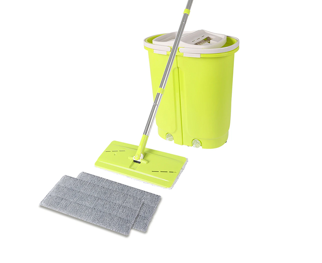 Flat Mop Bucket Floor Cleaner Set Stainless Steel Wet Dry Microfiber Mop Heads