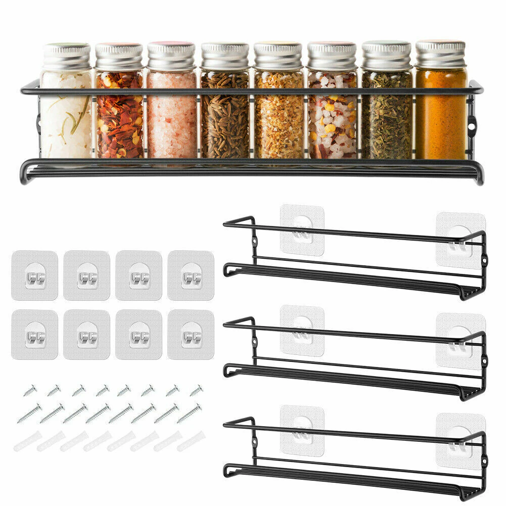 4PCS SET  Kitchen Spice Rack Shelves Wall Mount Kitchen Door Jar Storage Organizer