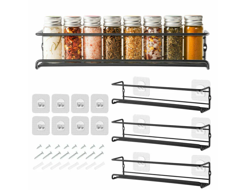 4PCS SET  Kitchen Spice Rack Shelves Wall Mount Kitchen Door Jar Storage Organizer