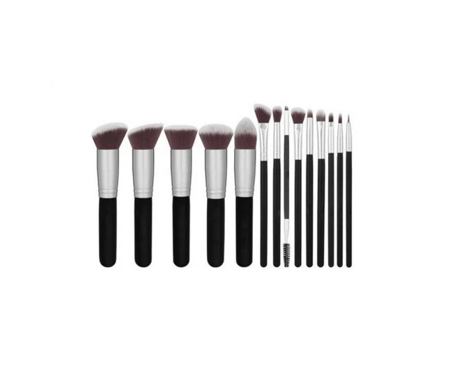 Adore 14 Pcs Makeup Bruches Synthetic Foundation Powder Concealers Eye Shadows Makeup Brush Set - Silver