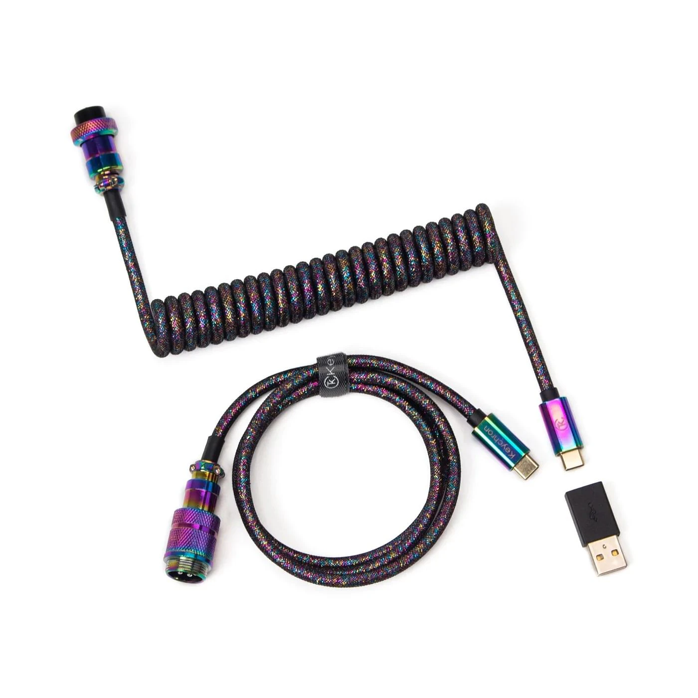 Keychron Premium Coiled Aviator Cable Rainbow Plated Black Straight Cab-5 [CABKCCAB-5]