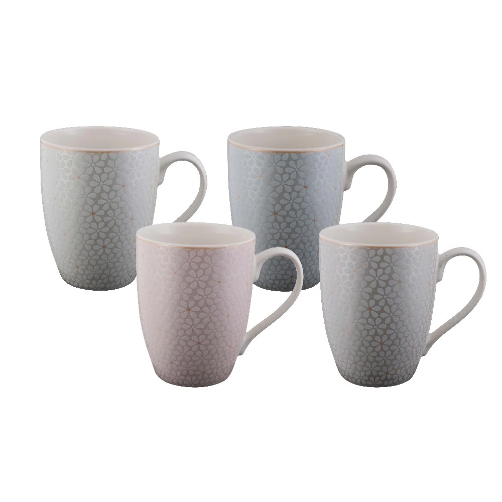 Bundanoon New Bone China Coffee & Tea Mugs Set 4 Pastel Petals 355ml