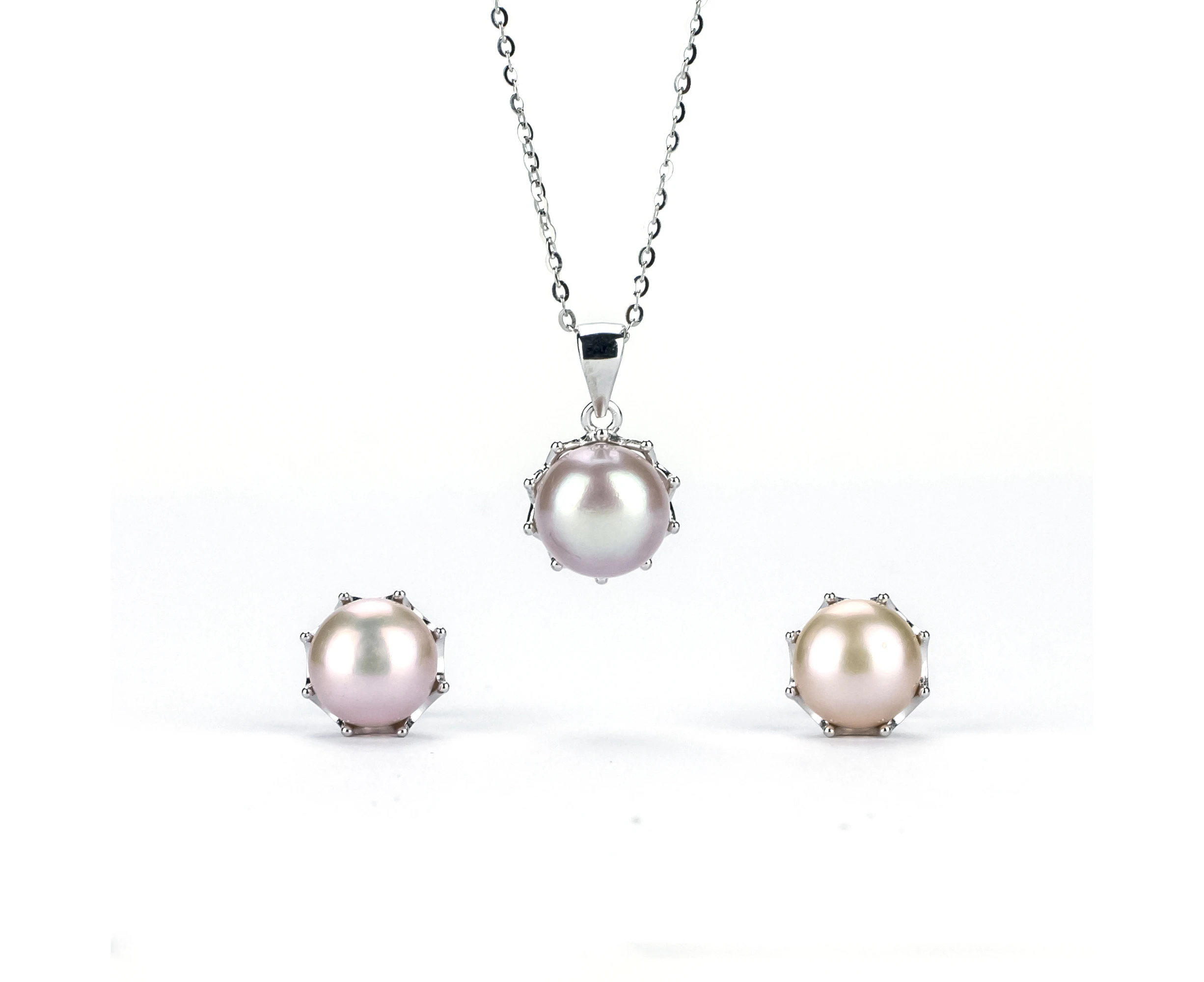 Freshwater Purple Button Shaped Pearl Butler Jewellery Set 8-9 mm AAAA