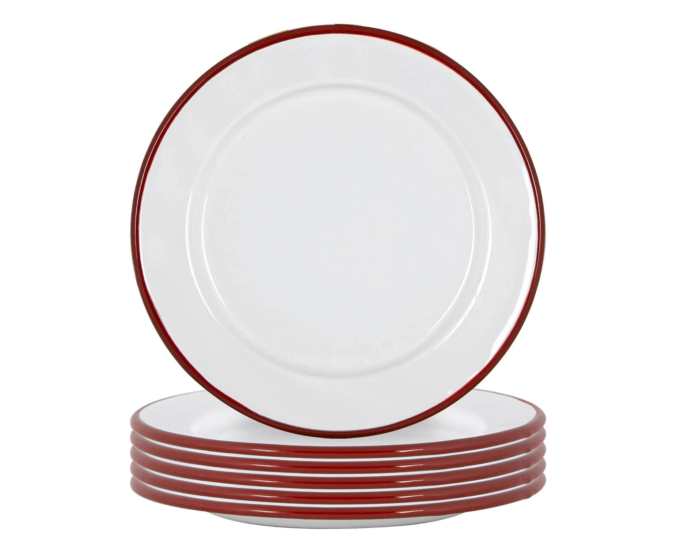 Argon Tableware White Enamel Side Plates - Steel Outdoor Camping Dinnerware Tableware - 20cm - Red - Pack of 12