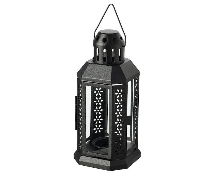 Decorative Candle Lantern Black Metal Antique Rustic Outdoor Hanging Lanterns Great for Wedding, Patio Parties, Indoor/Outdoor 22cm tall