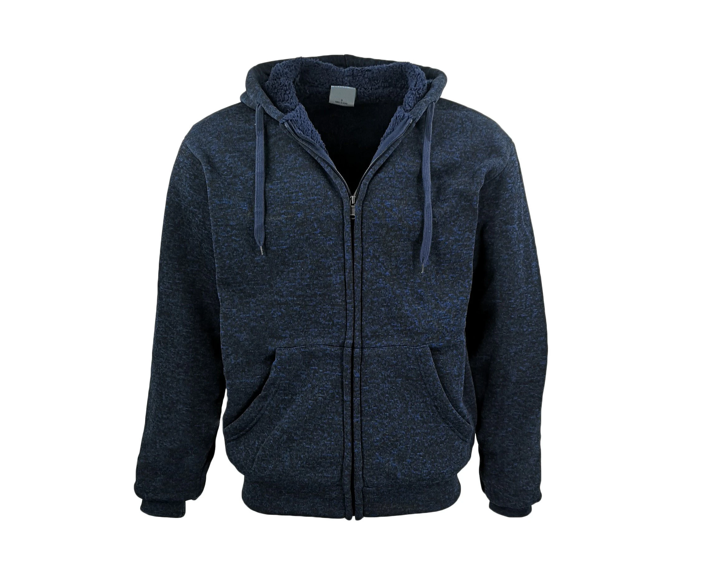 Men's Thick Zip Up Hooded Hoodie w Winter Sherpa Fur Jumper Coat Jacket Sweater - Navy