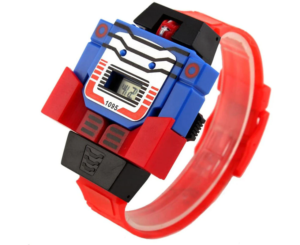 WIWU Kids Digital PU Watch Transformers Bumblebee Cartoon Wristwatch-Red17