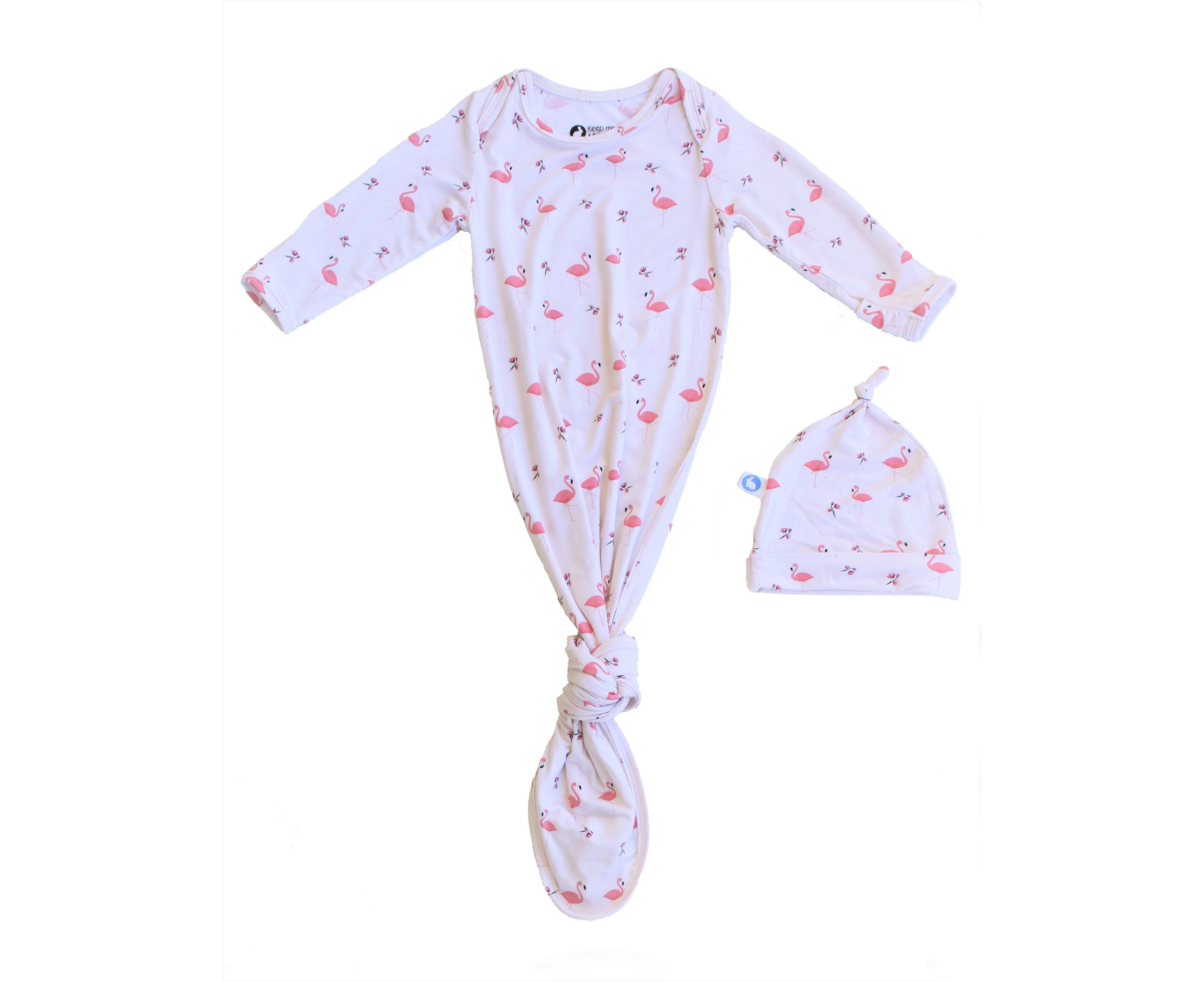 Keep Me Cosy Bamboo Baby Knotted Gown + Hat Set - Flamingo