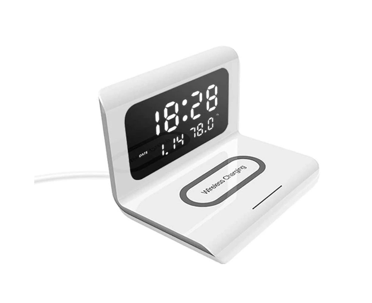 2 In 1 Multifunctional Digital Clock And Fast Wireless Charger - White