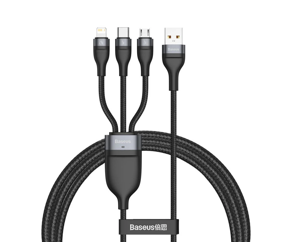 Baseus 3 in 1 5A USB Type C Fast Charging Cable-Black