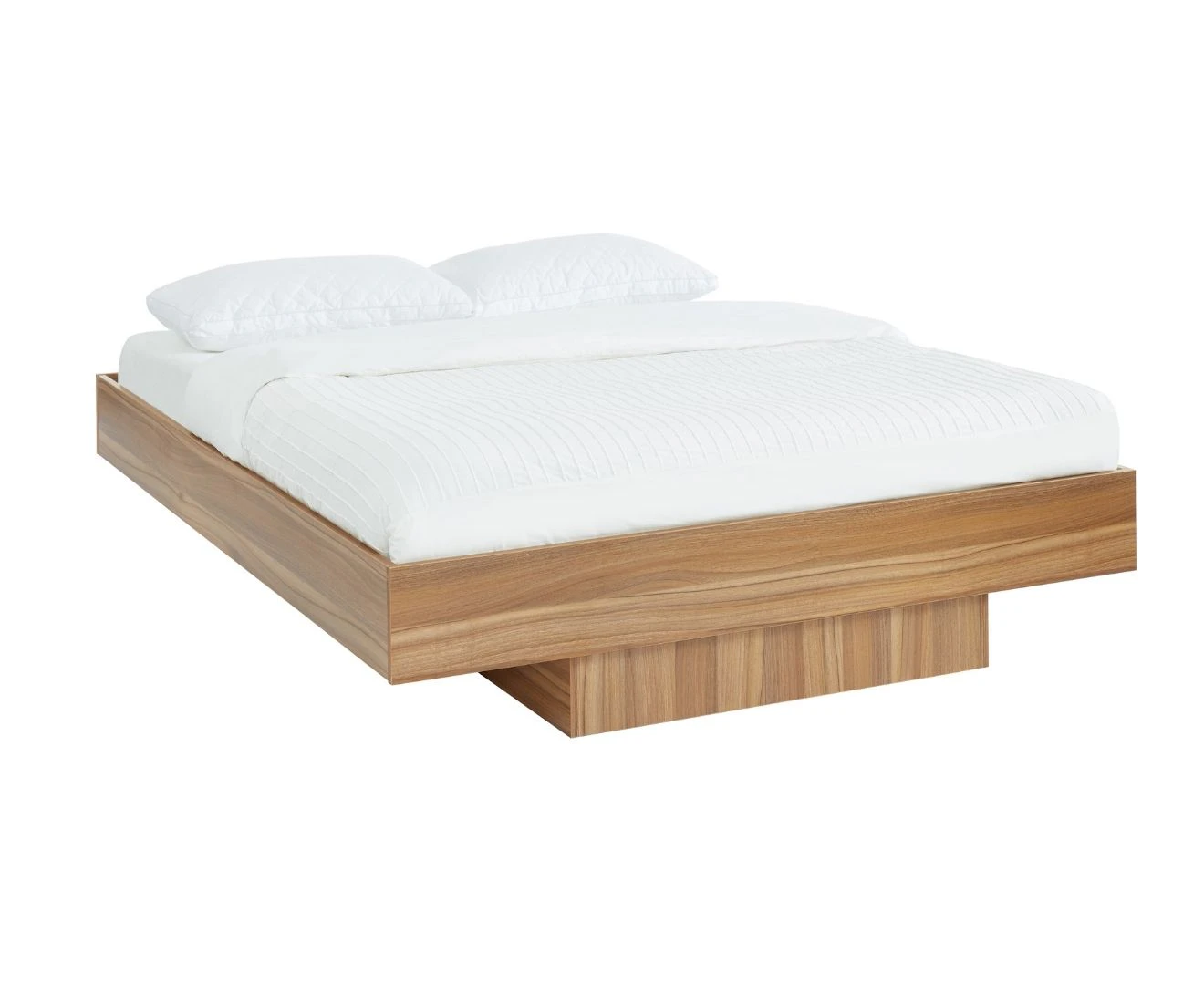 Walnut Oak Wooden Floating Bed Base in Queen