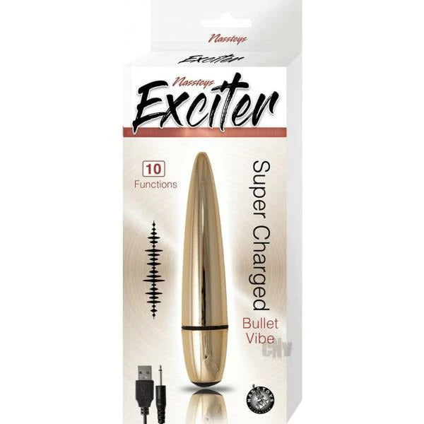 Exciter Bullet Vibe Gold Powerful 10 Function Rechargeable Vibrator For Intense Pleasure Model Ebv 10g Unisex Clitoral And G Spot