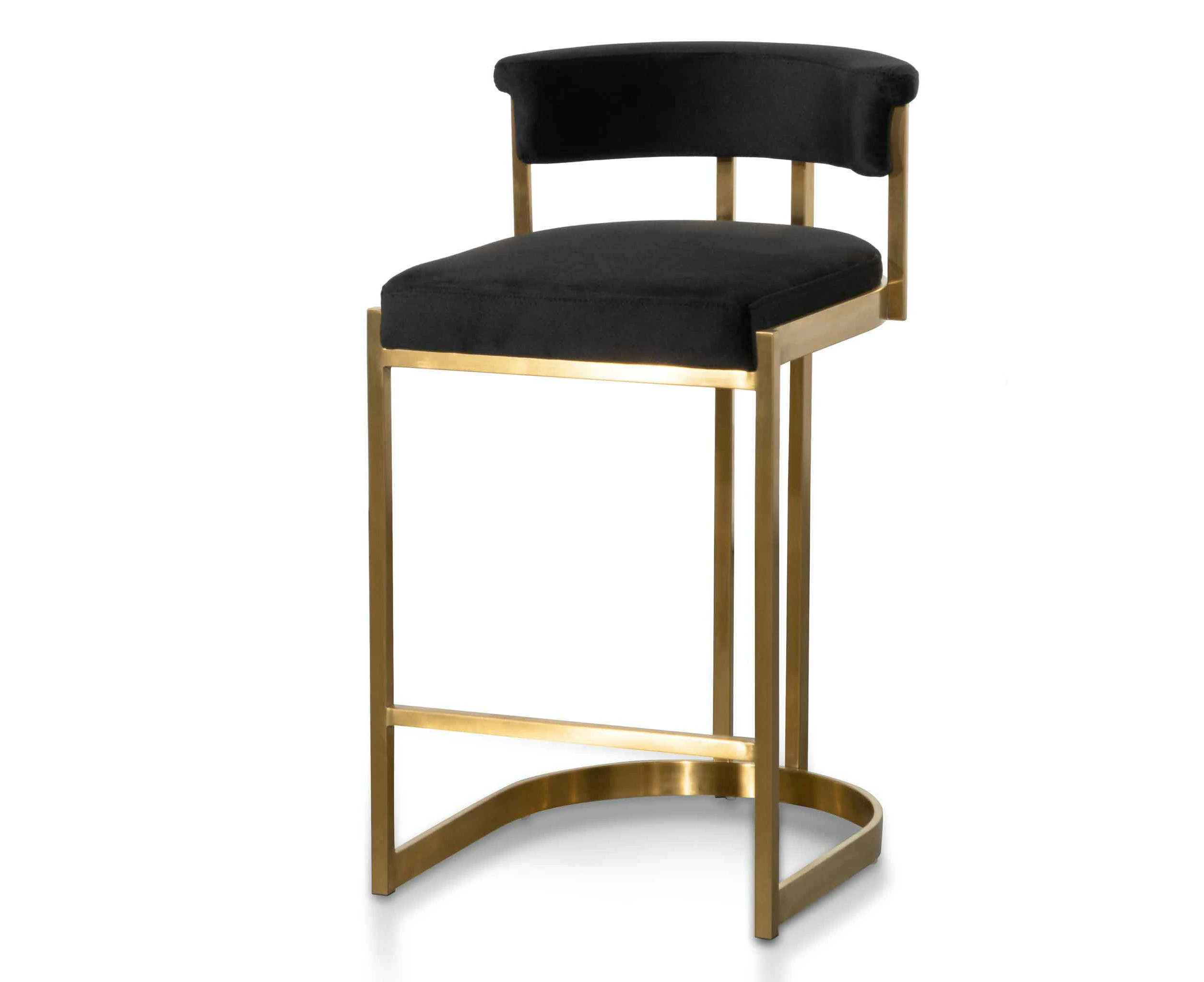 Adela Black Velvet Bar Stool - Golden Base