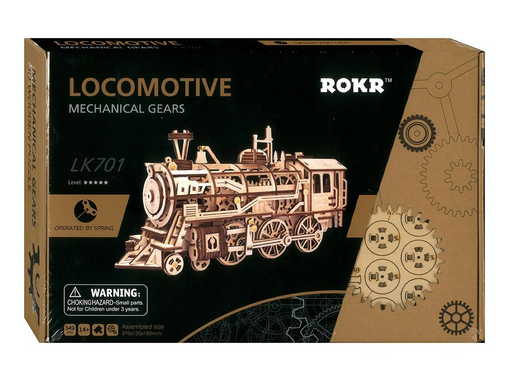 ROKR Mechanical Gears Wooden Locomotive Puzzle Kit